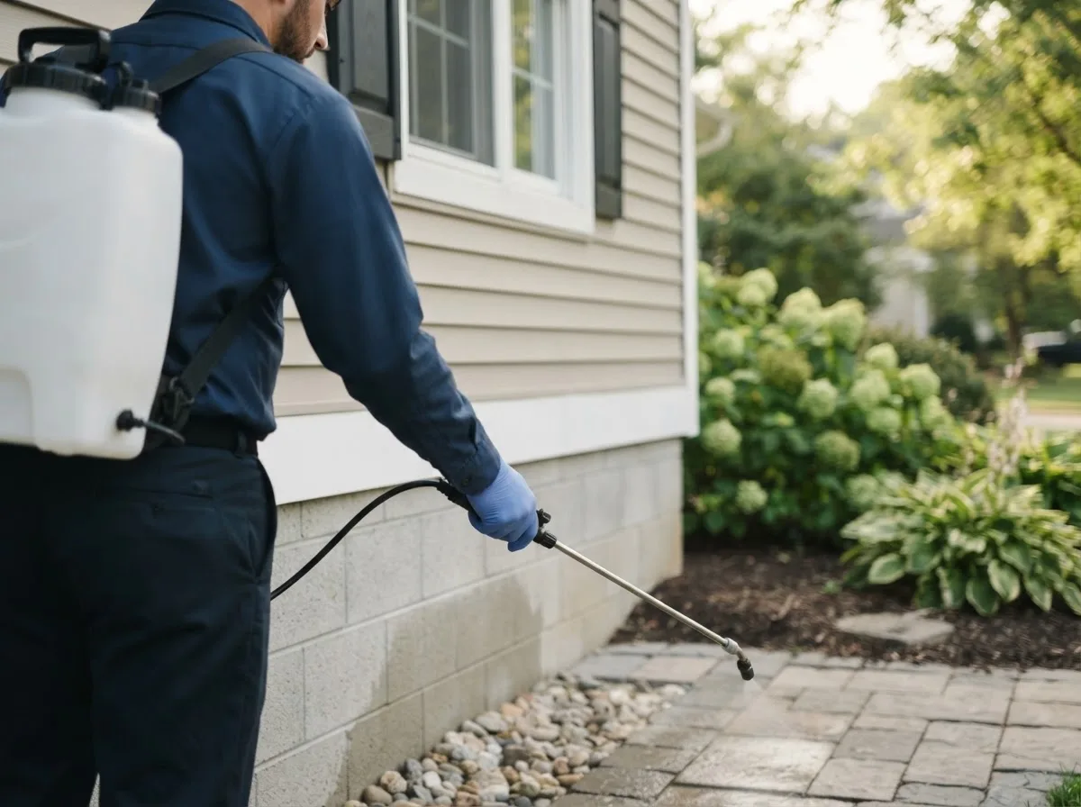 Pest control technician inspecting a home in Glenmont, OH
